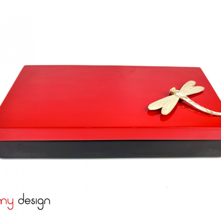 Red pen box, 3 compartments attached with dragonfly 12*23 cm, not included pen